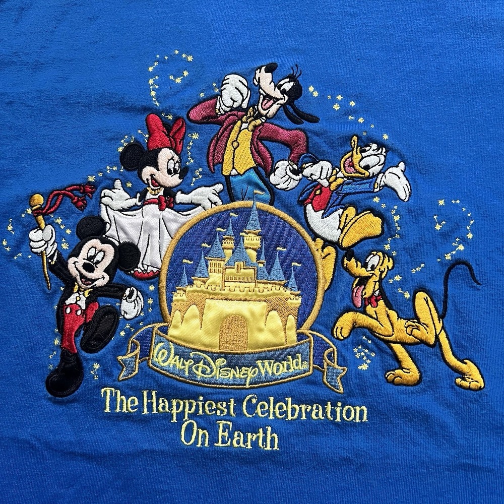 Vtg Disney Happiest Celebration on Earth Adult SM Heavily Embroidered WDW Y2K